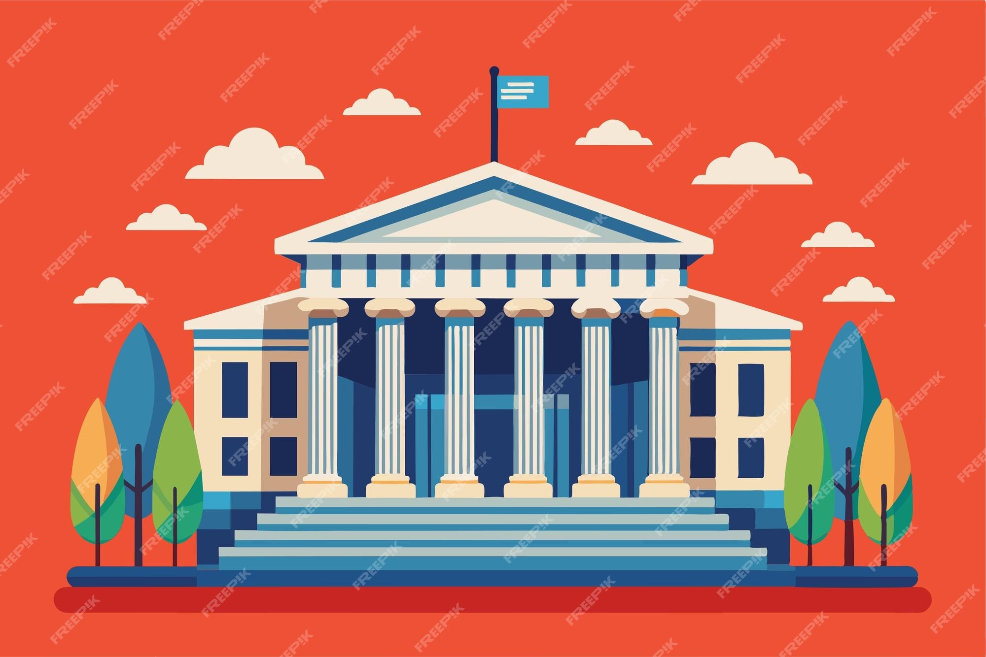A Vibrant Flat Illustration Depicting Supreme Court Building With Wallpaper