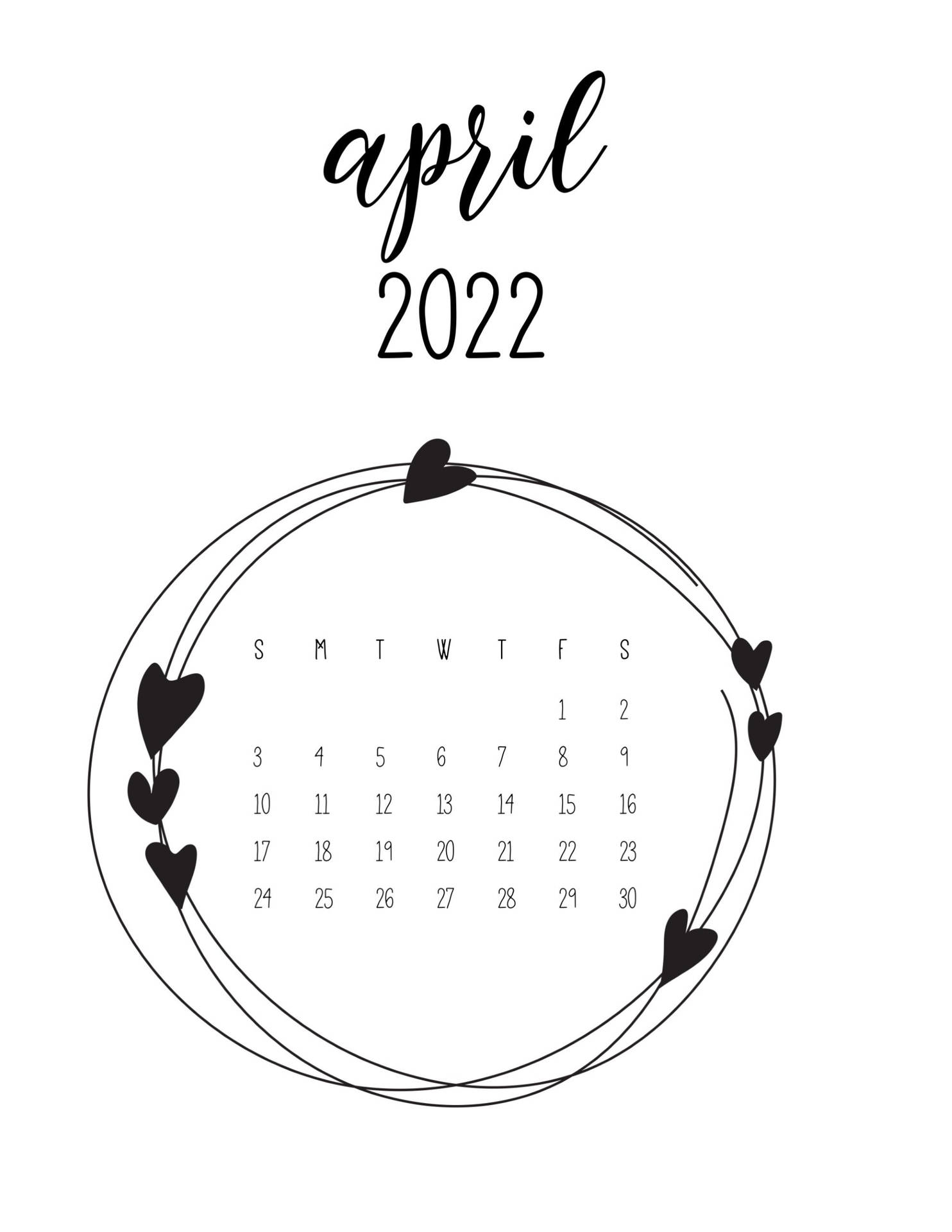 Black And White April Calendar Wallpaper