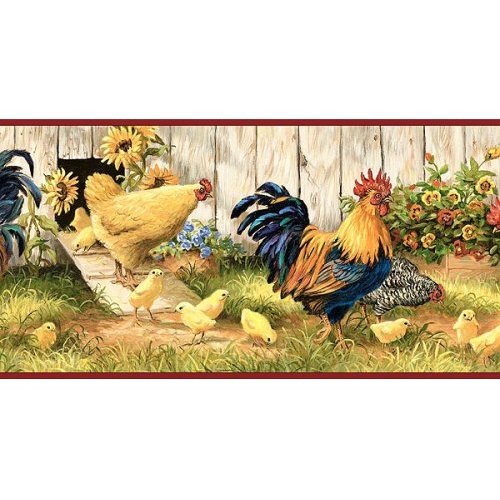 Sunflower Wallpaper Border Chicken Hen Chicks Coop Farm Country