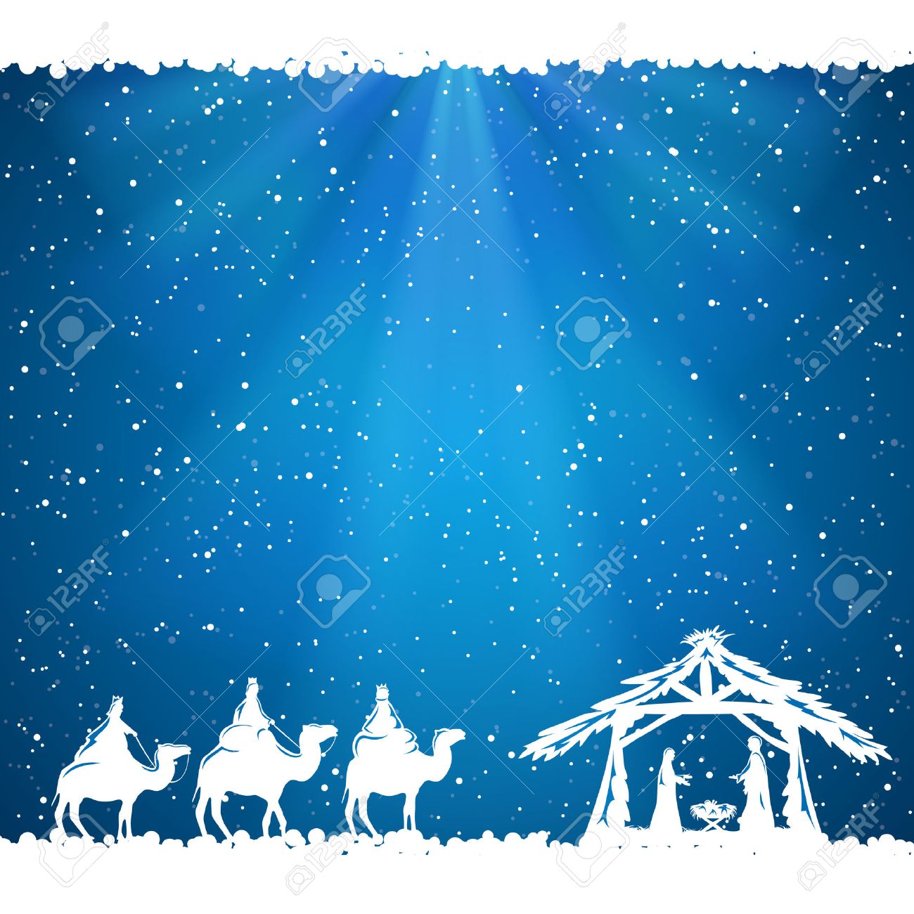 Christian Christmas Scene On Blue Background Illustration