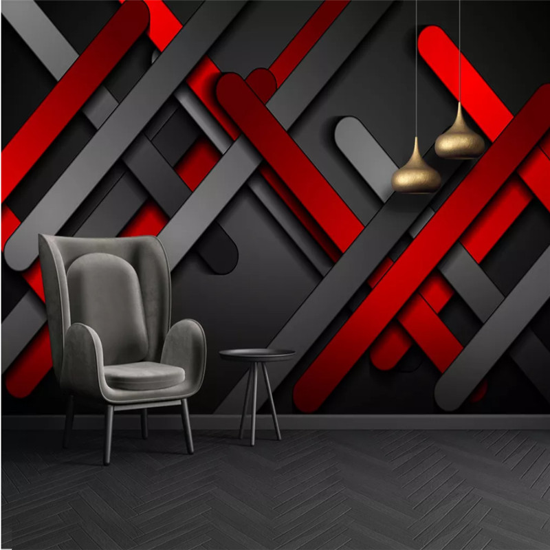 Modern Abstract Geometric Wall Paper 3d Red Golden Three