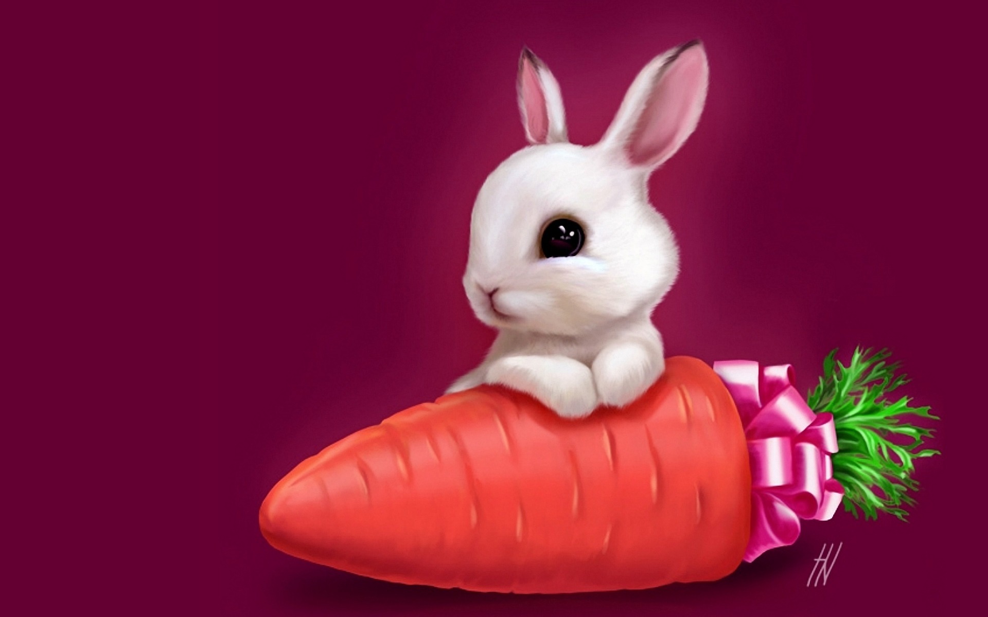 Bunny wallpaper with Christmas present a delicious carrot 1920x1200