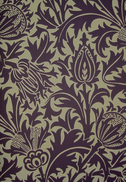 Thistle Wallpaper Mulberry On Greige Depicting