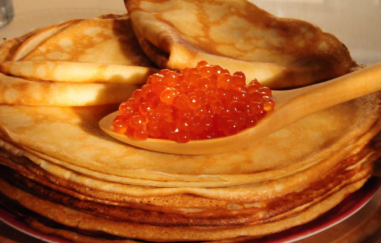 Wallpaper Spoon Yummy Wooden Caviar Pancakes Granular Image