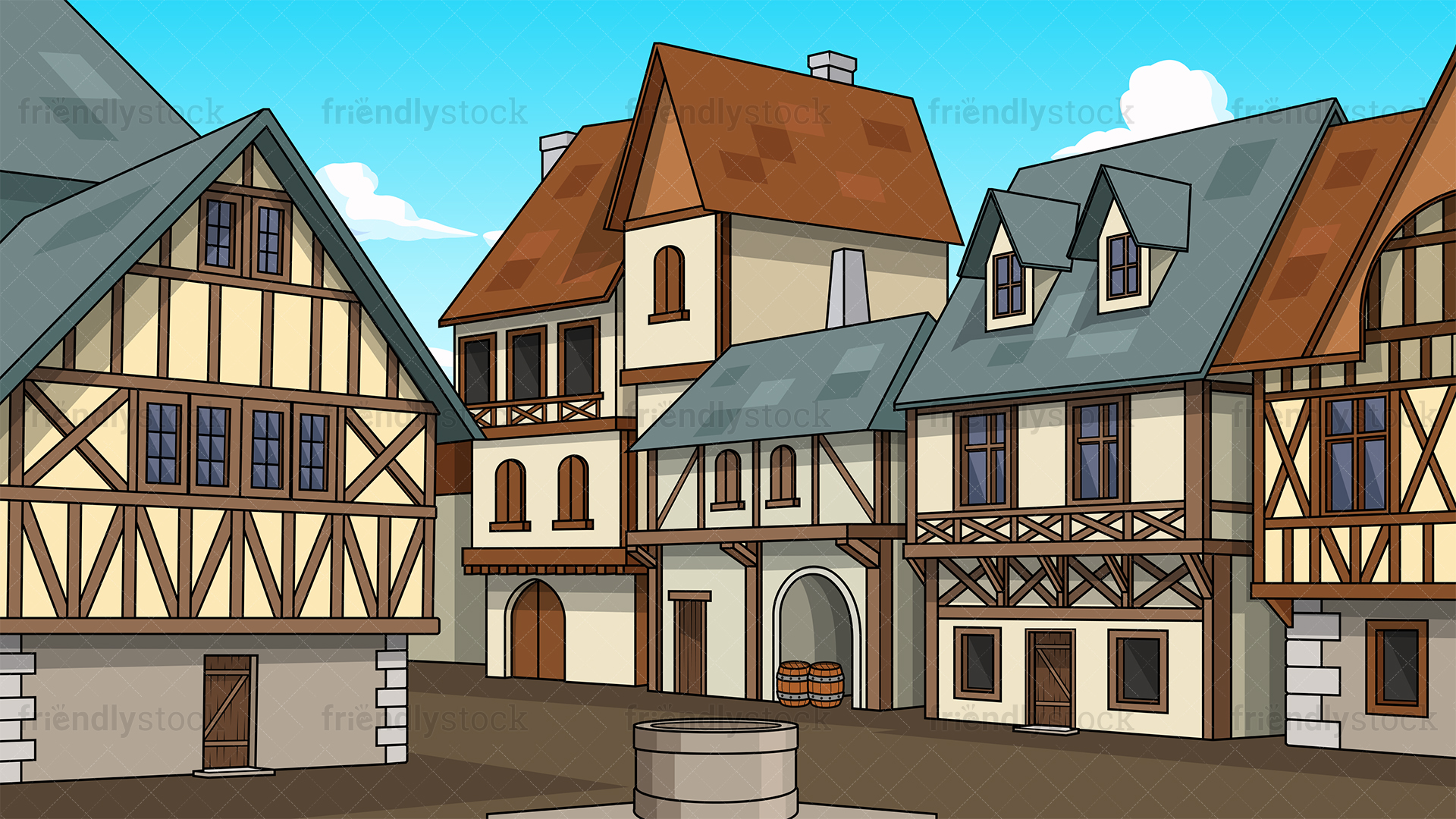 Medieval Town Background Cartoon Vector Clipart