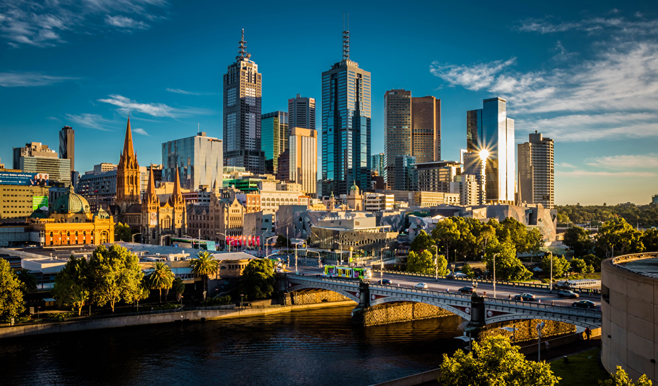 Wallpaper Melbourne Australia Bridges Rivers Skyscrapers Cities