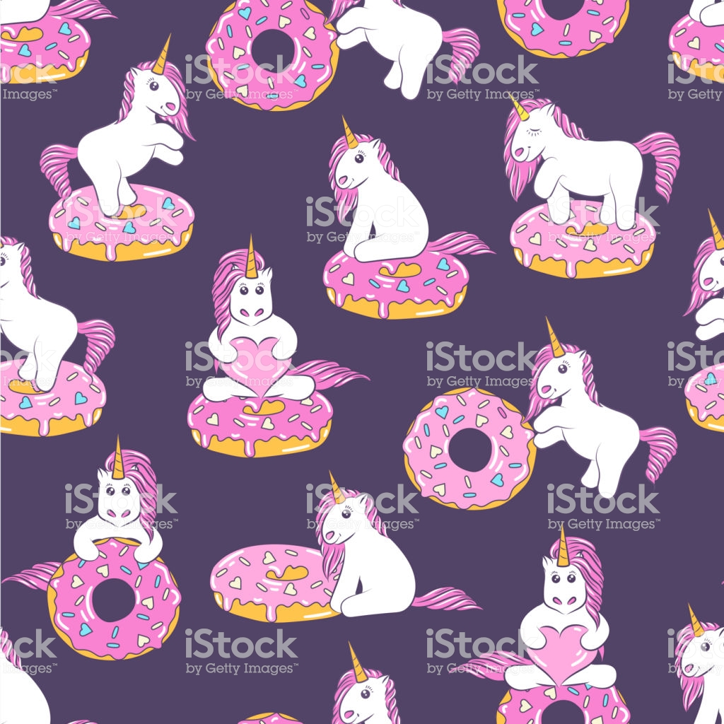 Seamless Pattern With Cute Baby Unicorns And Donuts Background For