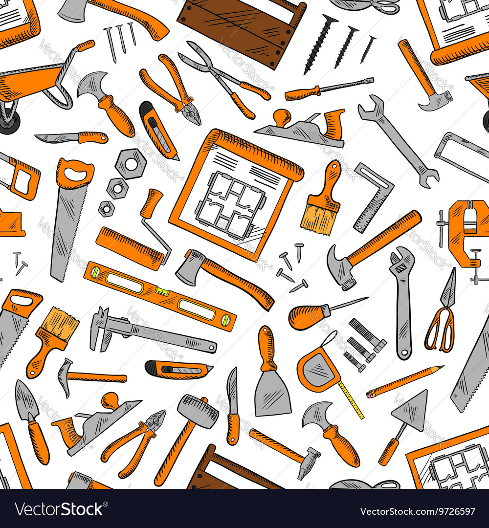 Seamless Pattern Construction Tools Background Vector Image