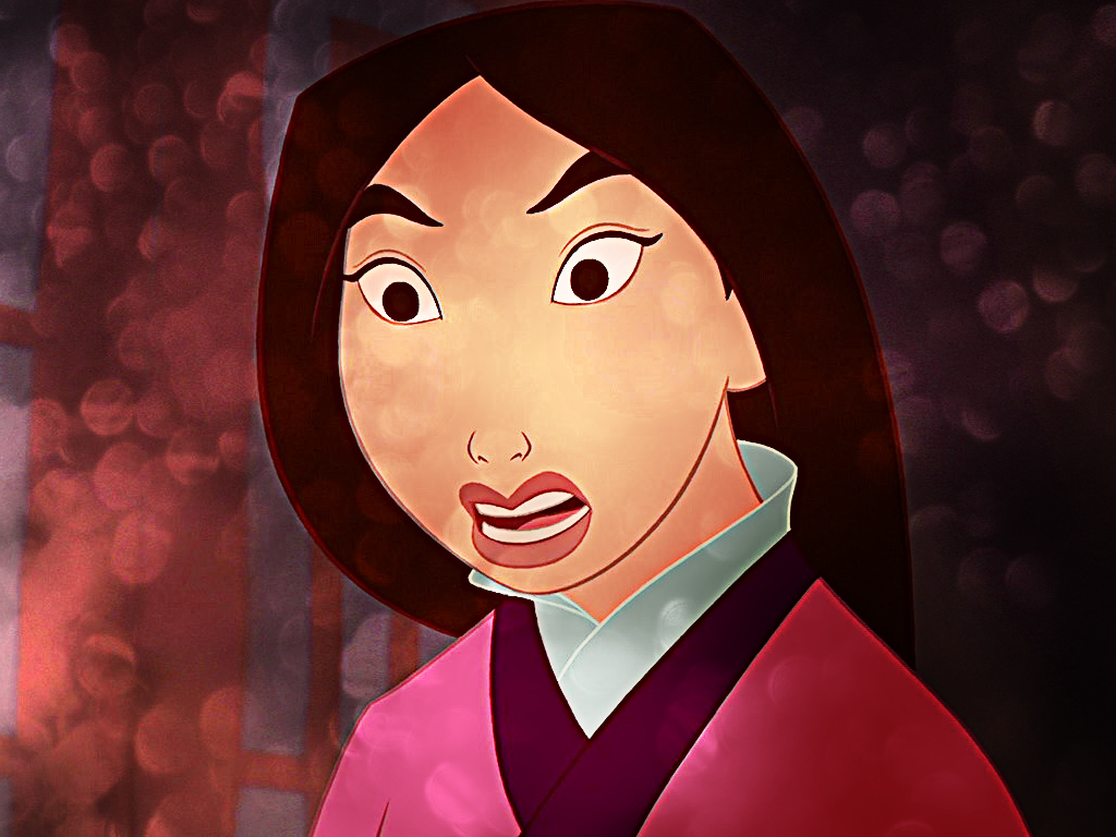 Close-up of Mulan with a determined expression, from the Disney movie Mulan