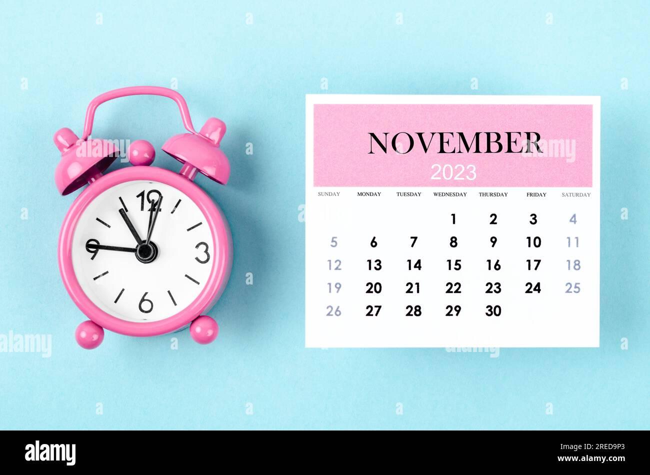 November Monthly Calendar For Year With Pink Color Alarm