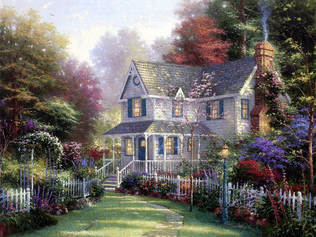 Charming Cottages Amp Gardens Thomas Kinkade Art Painting