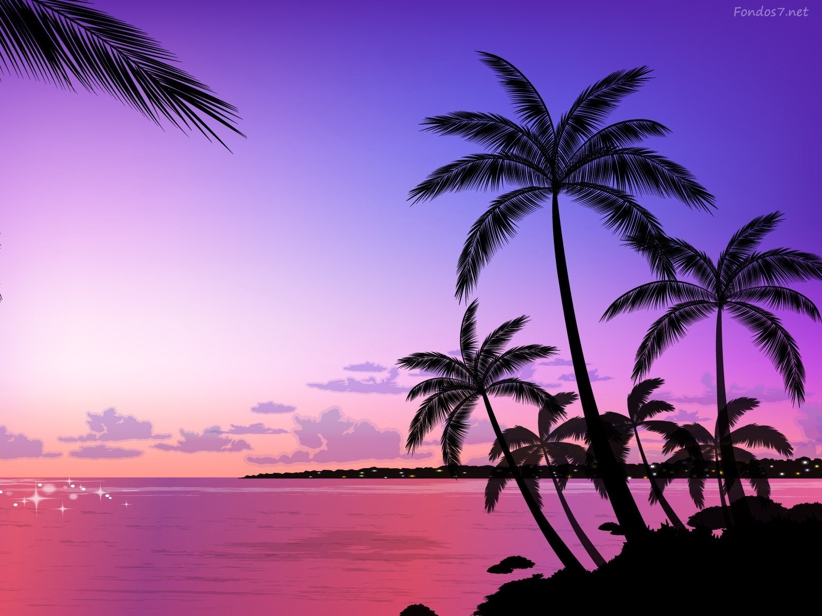 Descargar Fondos de pantalla amanecer violeta y palmeras hd widescreen