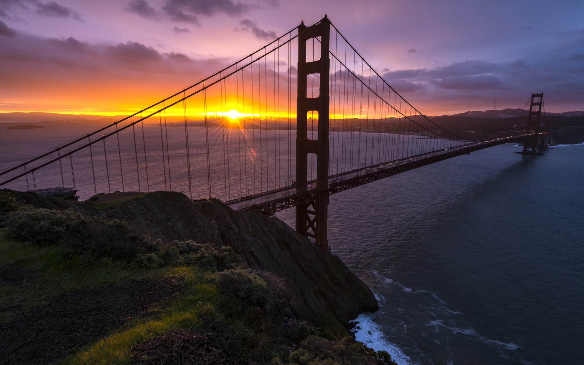 San Francisco Bay Ocean Sea Roads Sunset Sky Wallpaper Background
