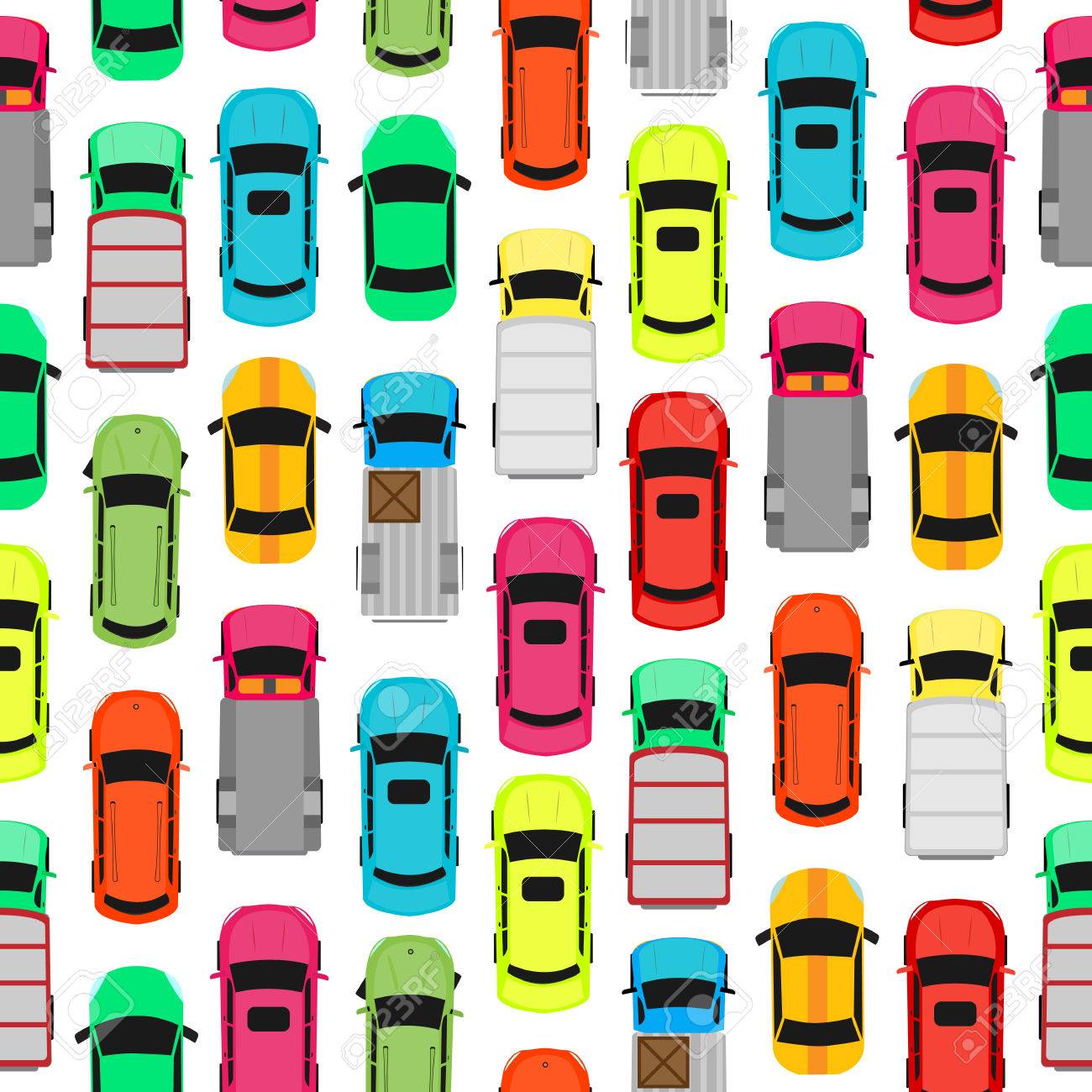 Seamless Pattern With Cars On Parking Endless Texture