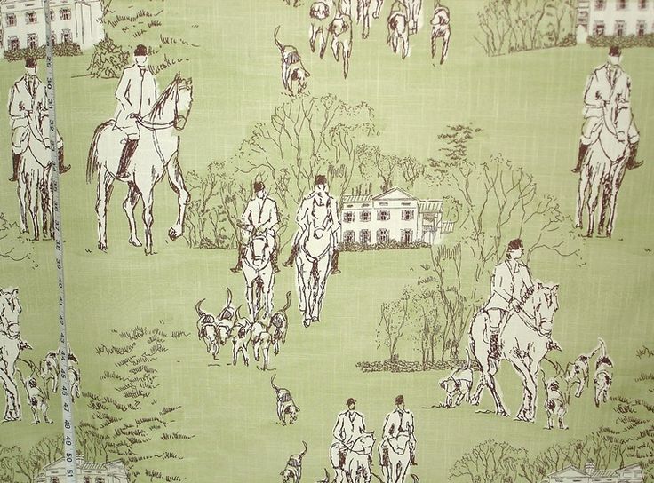Horse Hunt Fabric Green Equestrian Toile From Brick House