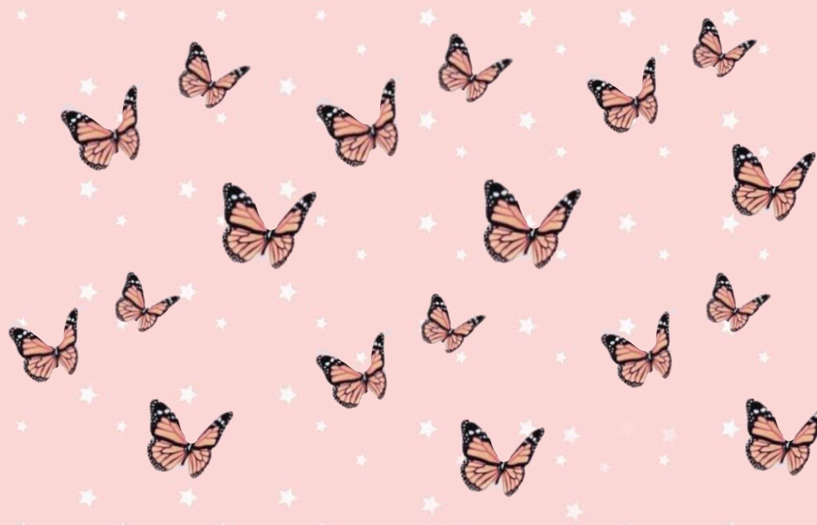 Pink Butterfly And Stars Aesthetic Wallpaper