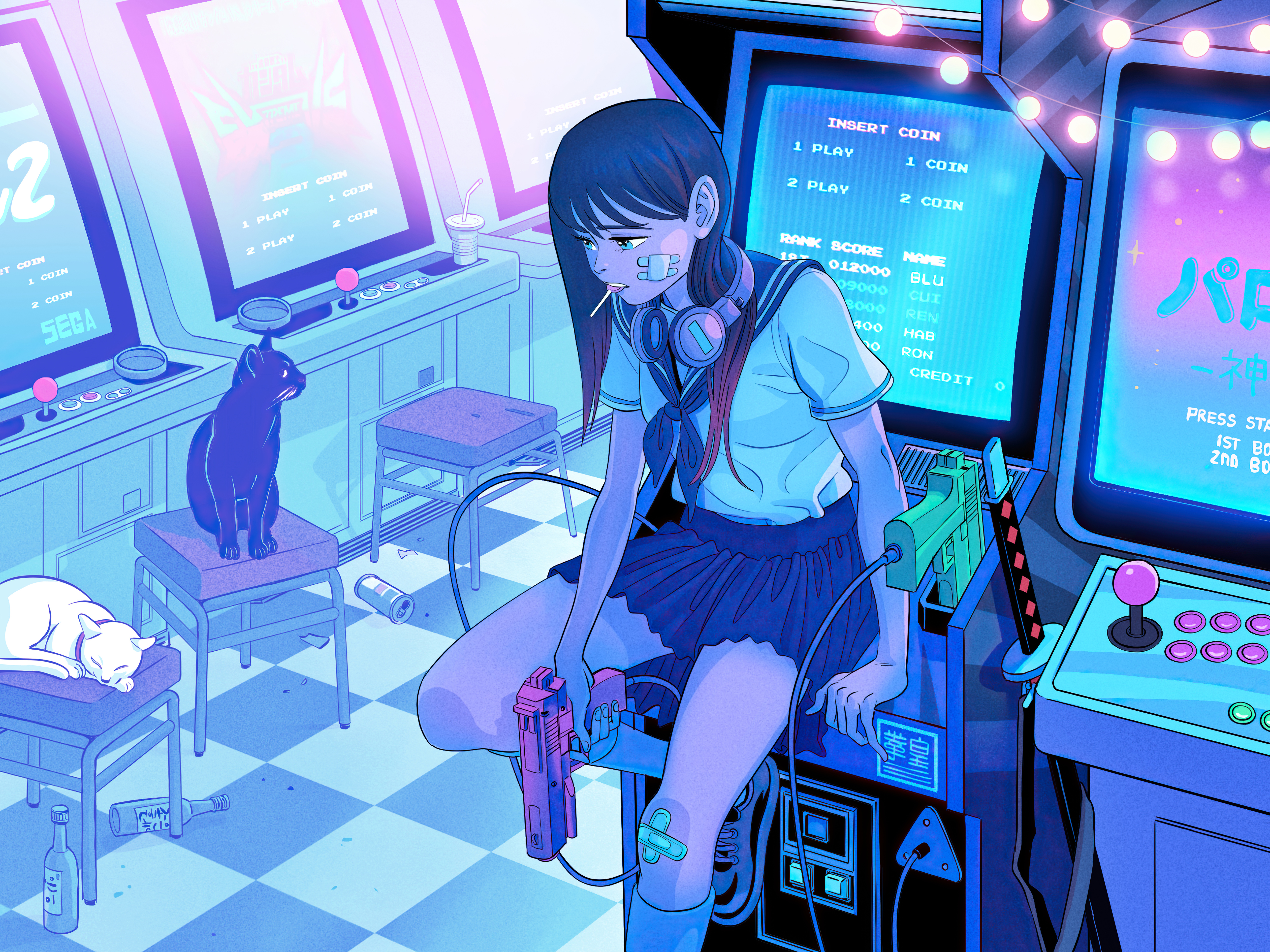Playing Again Anime Girl Retro Gaming Laptop HD 4k