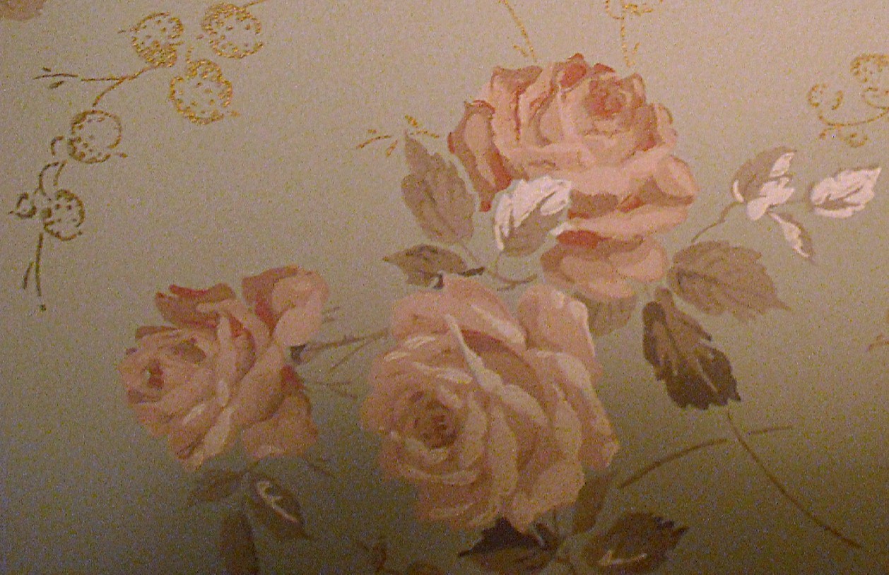 Yards Of Vintage Shabby Chic Wallpaper Pink And Aqua With Roses