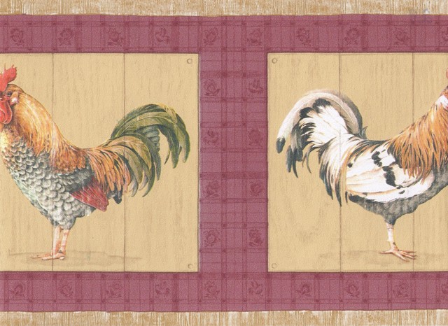 Beige Red Roosters Wallpaper Border Country Folk