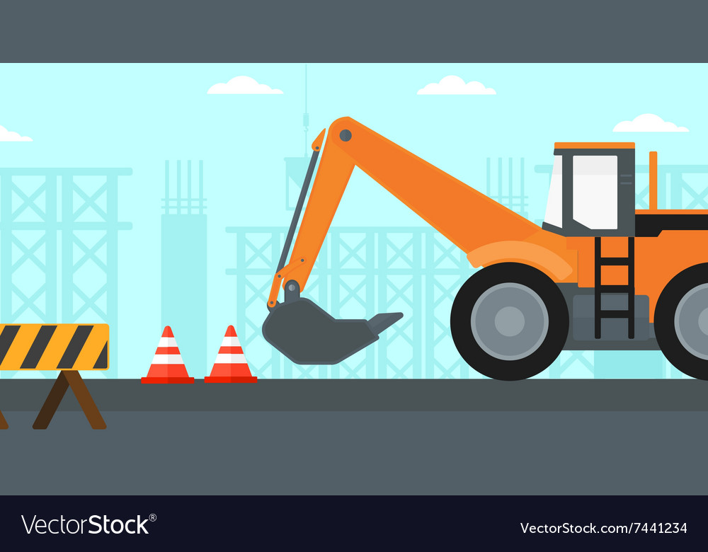 Background Of Excavator On Construction Site Vector Image