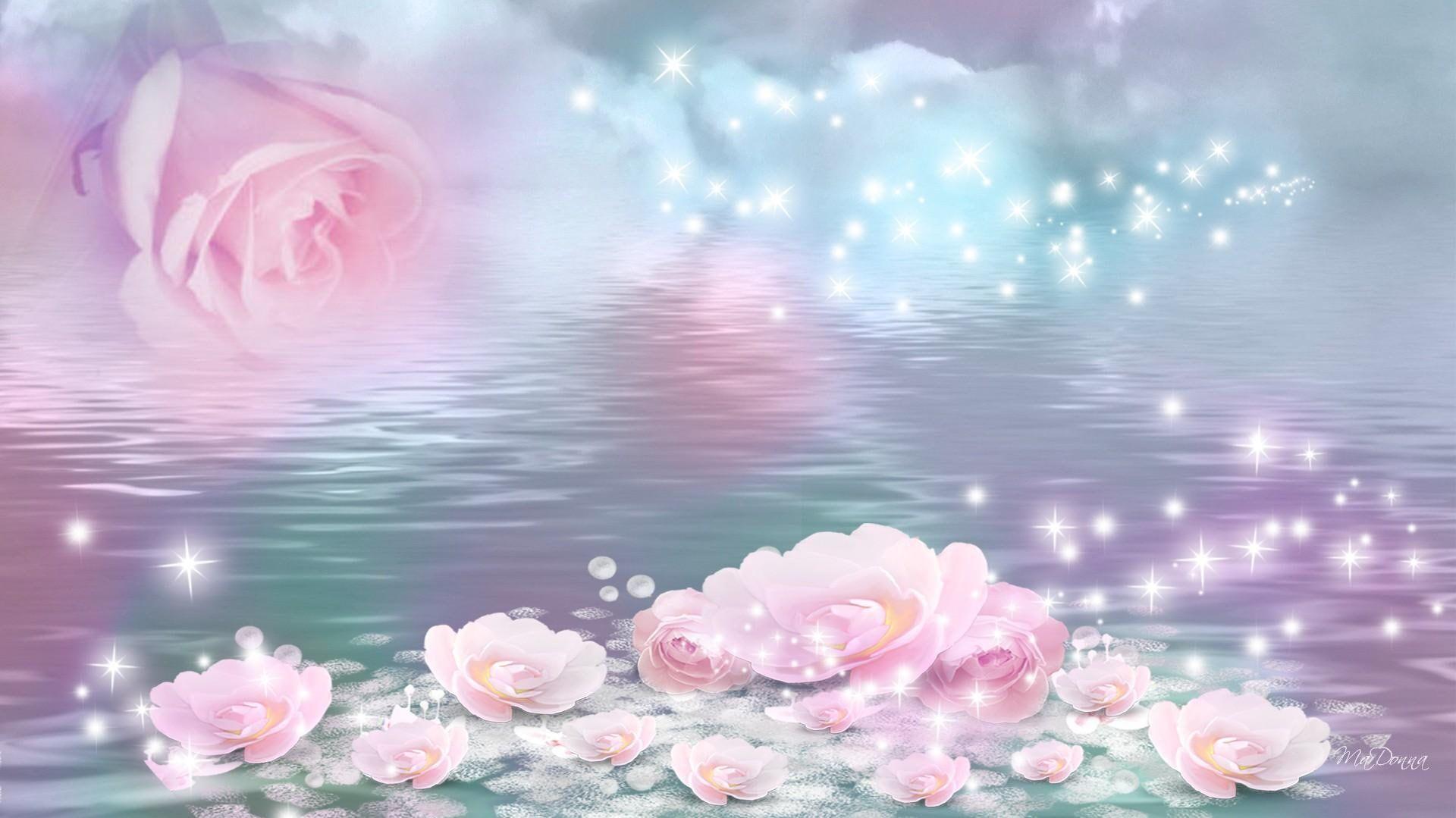 Roses Float wallpaper stars lake sparkle water mirage