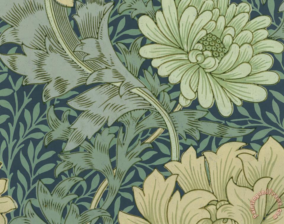 Morris Wallpaper Sample With Chrysanthemum Painting
