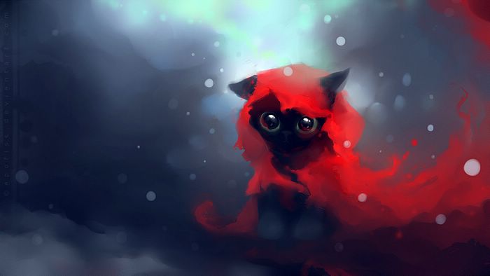 Apofiss Little Red Cap Kitty Adorable Painting Wallpaper