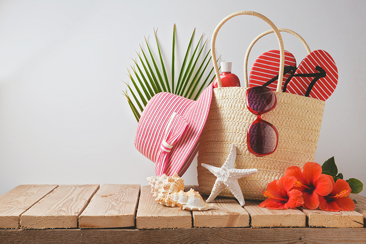 Desktop Wallpaper Sea Stars Flip Flops Hat Summer Shells Glasses