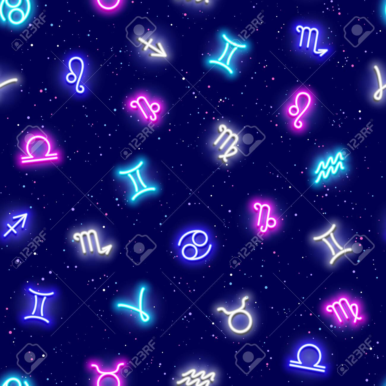 Zodiac Signs Horoscrope Symbols Stars In Space Seamless Pattern