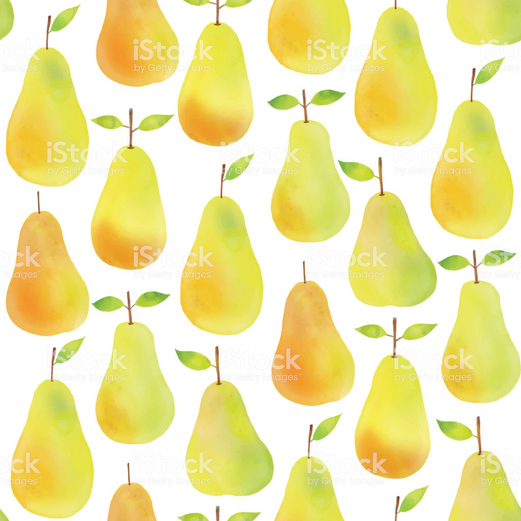 Watercolor Pears Seamless Background Patternhand Painted