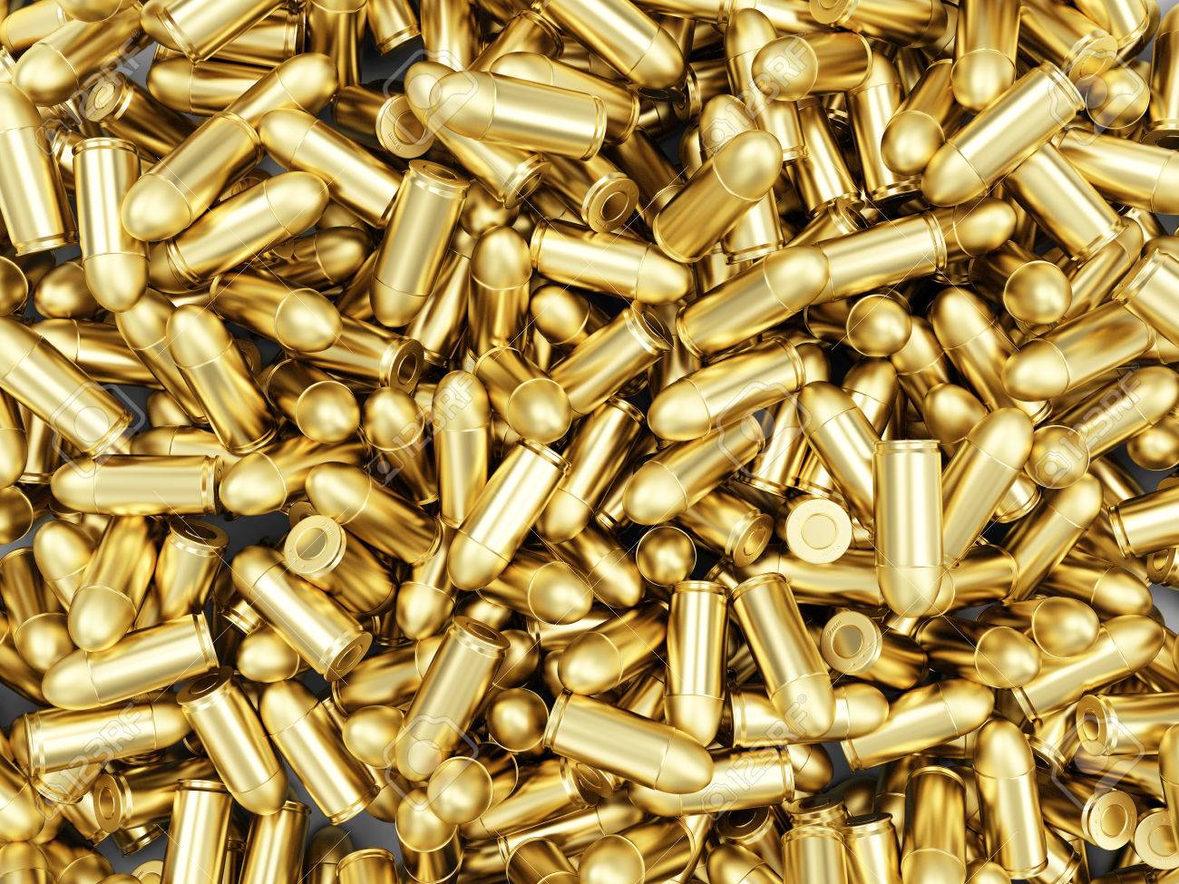 Heap Of Gun Bullets 9mm Background Military Weapons Concept Stock