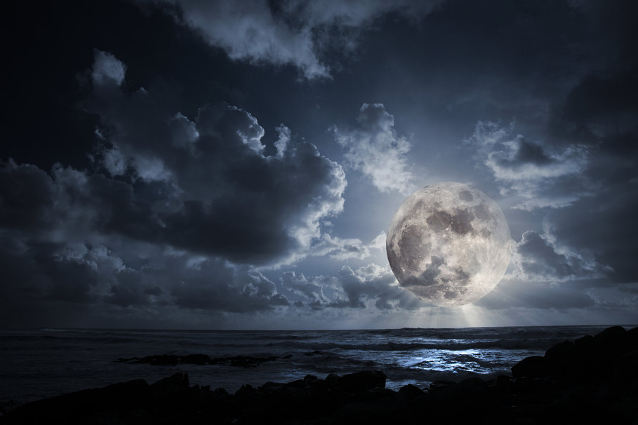 Ocean Night Moon Clouds Wallpaper