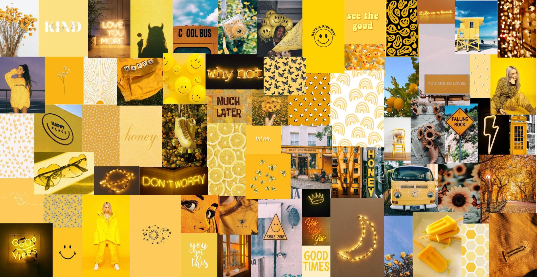 Trendy Yellow Happy Vibes Wall Collage Kit Digital Download Etsy