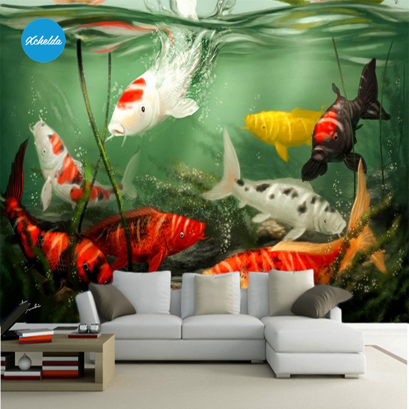 Xchelda Custom 3d Wallpaper Design Koi Goldfish Photo Kitchen