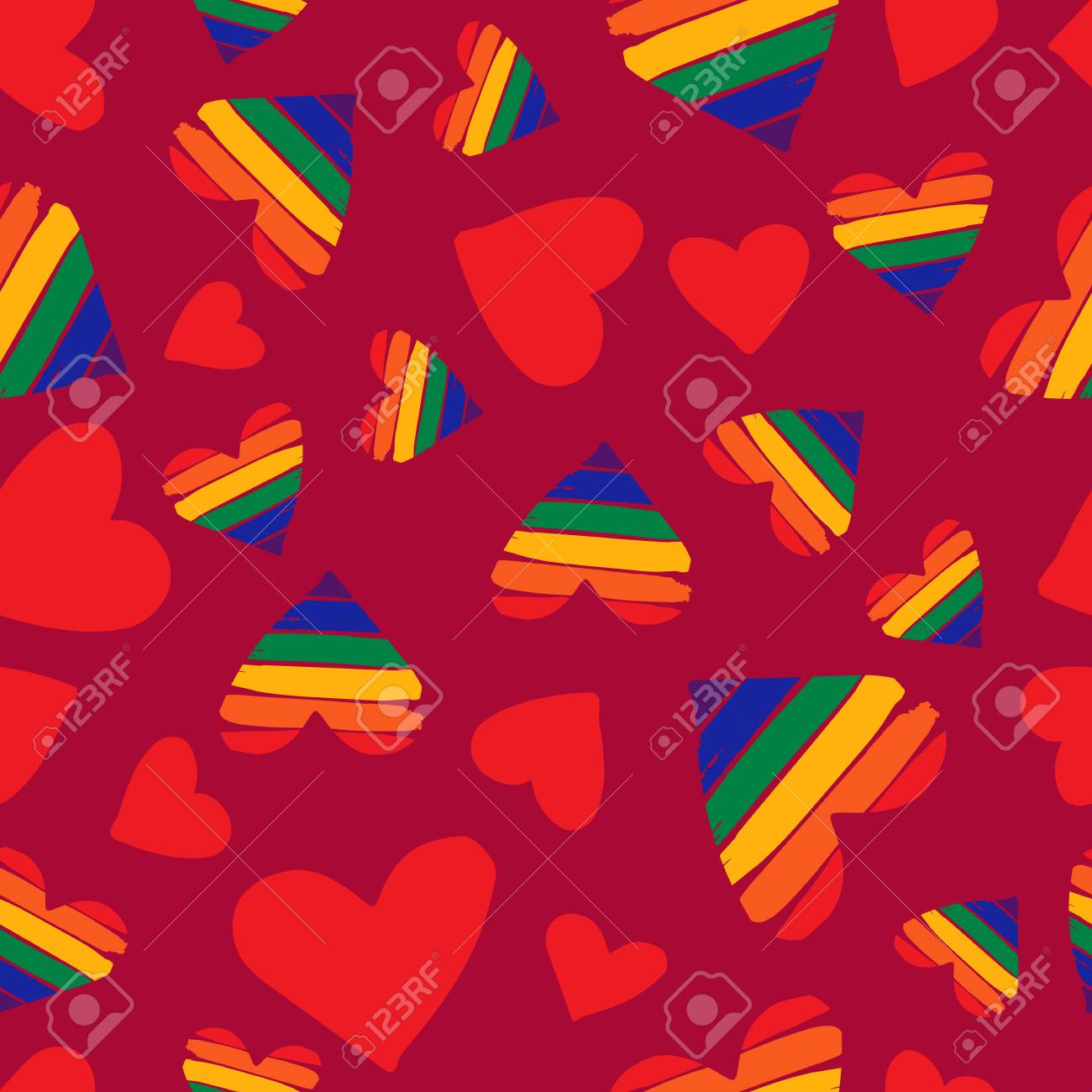 Seamless Pattern With Rainbow Hearts Gay Pride Symbol Lgbt