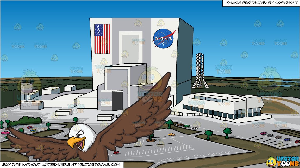 An Eagle That Is About To Land And Nasa Headquarters Background