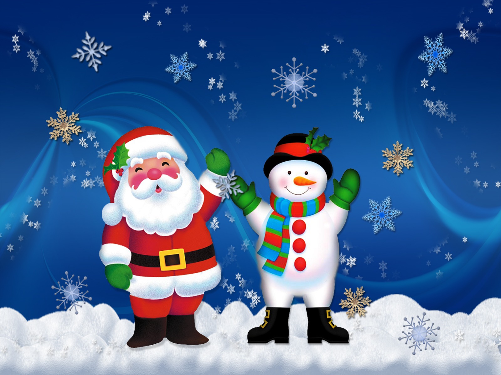 Santa And Snowman Desktop Pc Mac Wallpaper