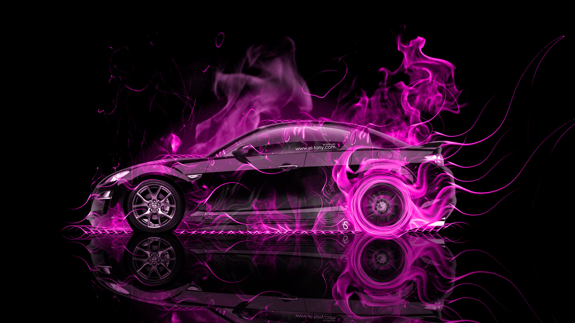 Mazda Rx8 Jdm Side Pink Fire Abstract Car HD Wallpaper Design By