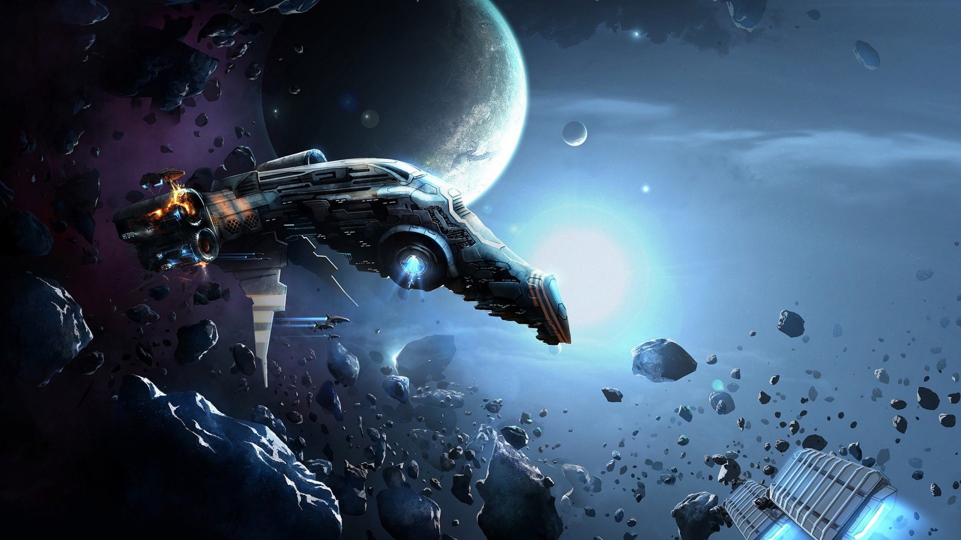 Spaceship And Asteroids Wallpaper