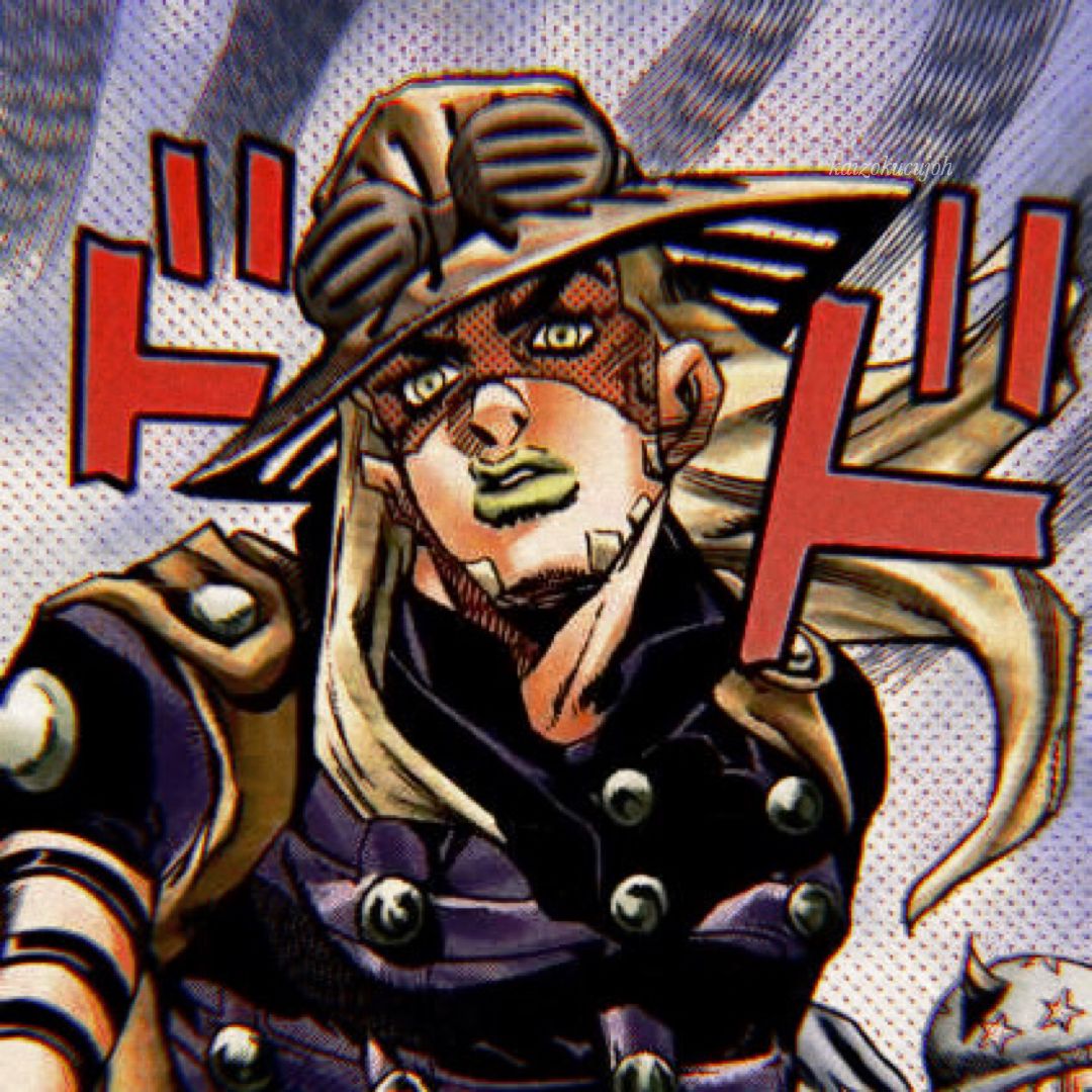 Close-up illustration of Gyro Zeppeli from JoJo's Bizarre Adventure, featuring his distinctive hat and serious expression