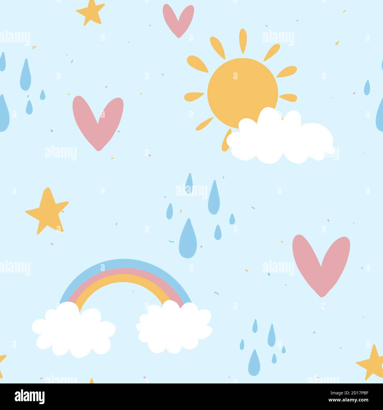 Children Illustration Rainbow Sun And Clouds Heart Stars