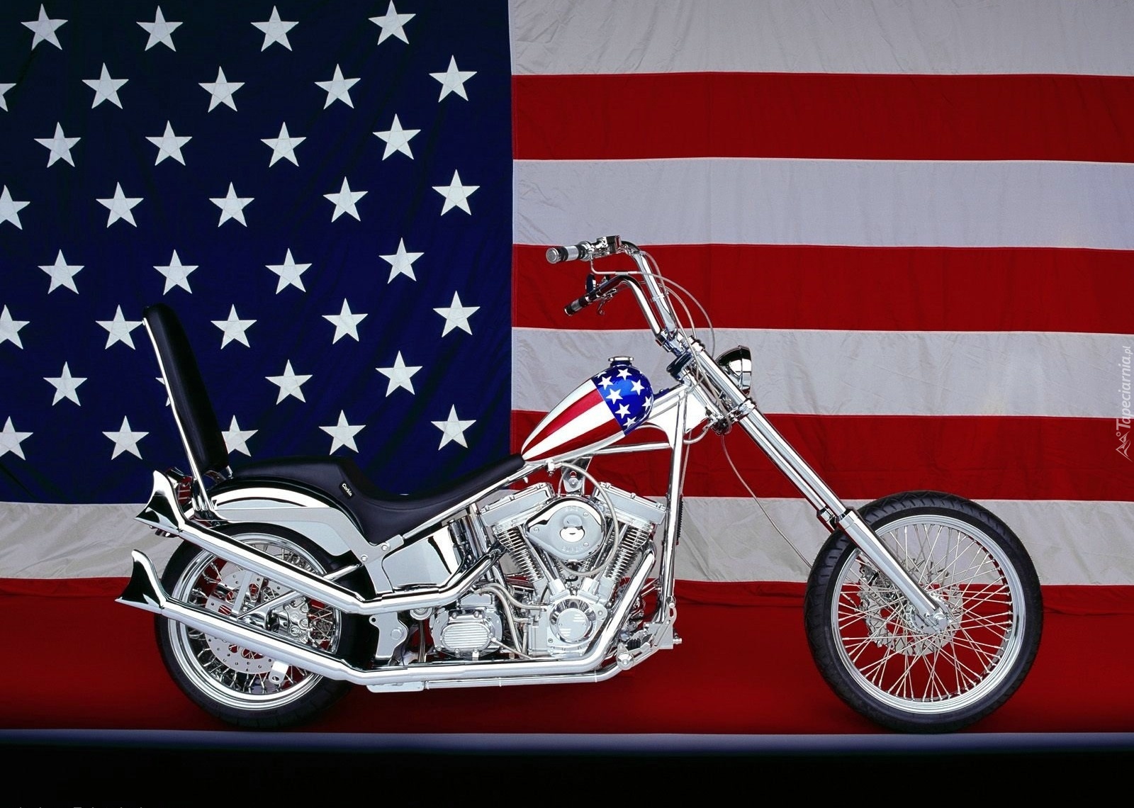 Srebrny Motocykl Flaga USA
