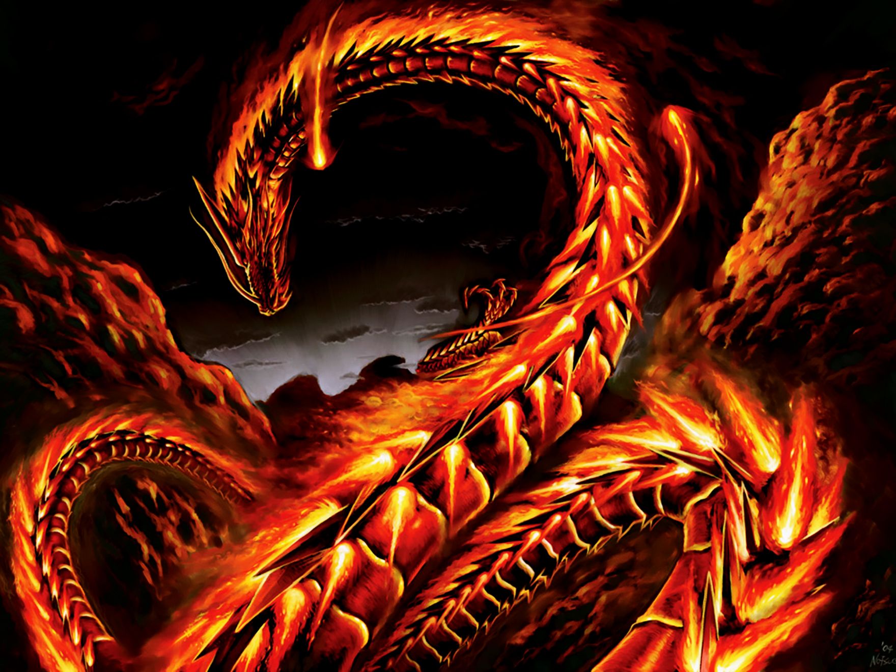 Mtg Fire Dragon Moon Goddess Art Snake
