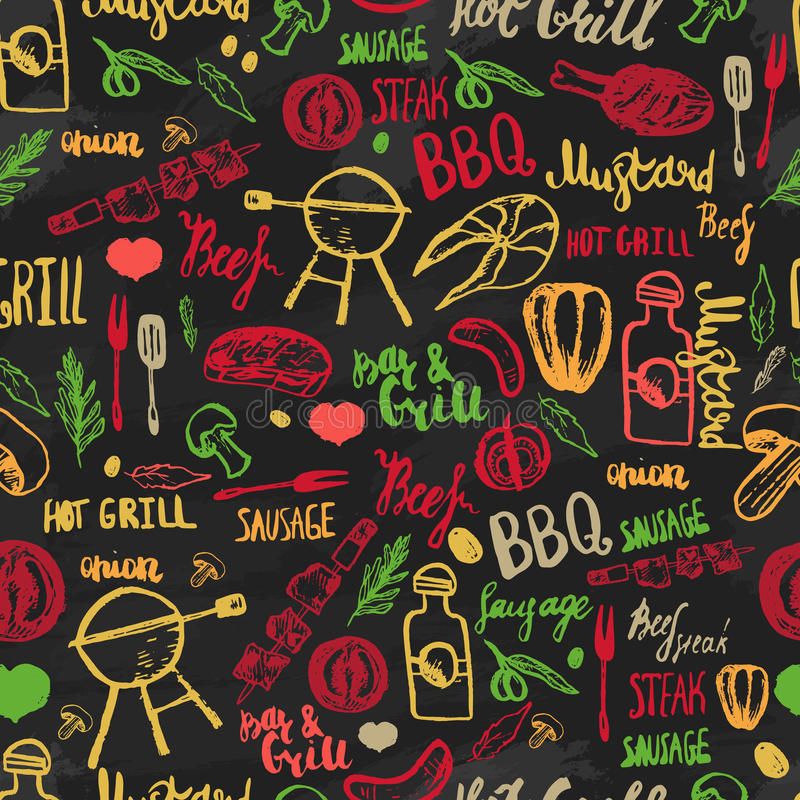 Photo About Bbq Barbecue Grill Sketch Seamless Pattern Colorful