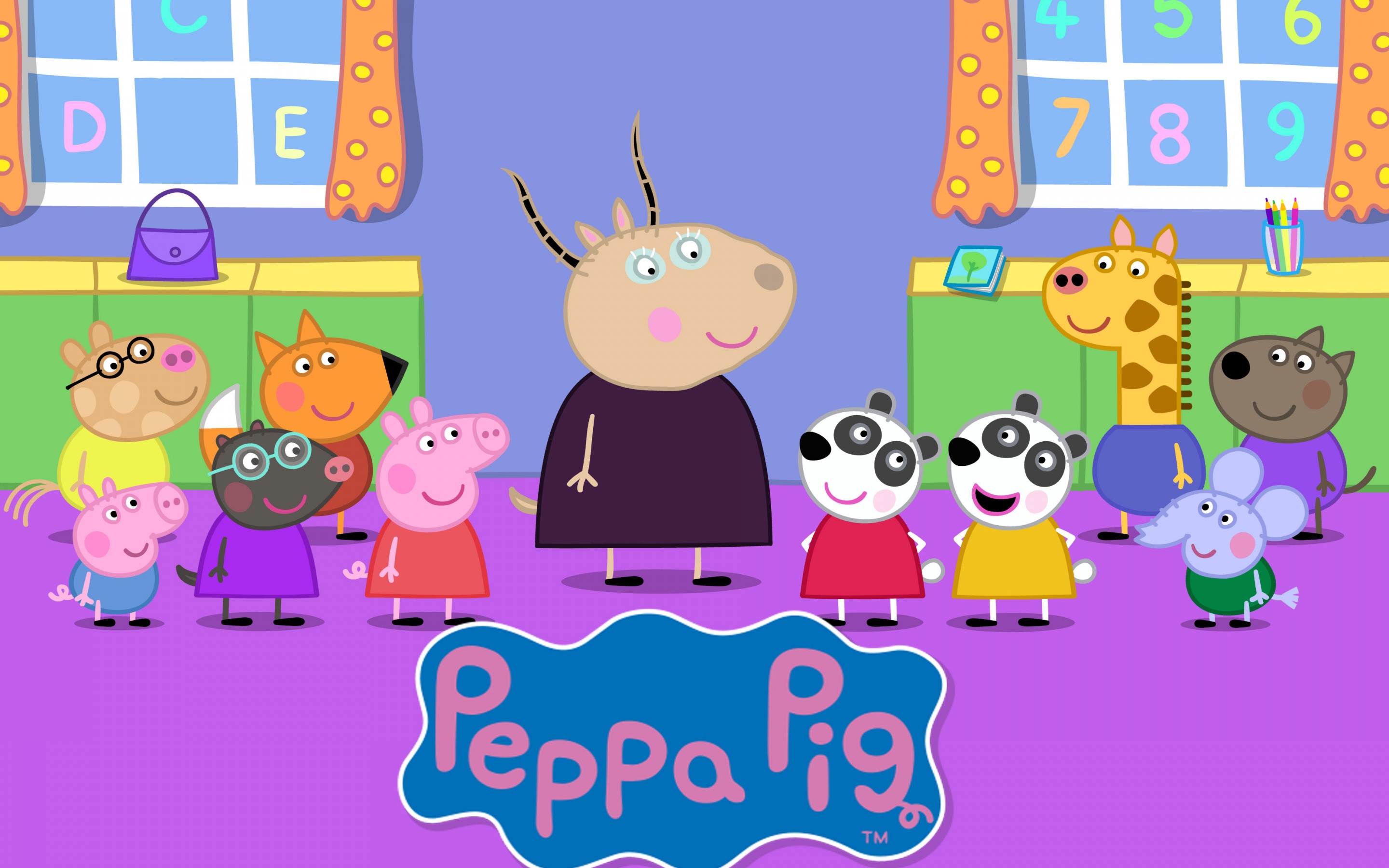 Peppa Pig and her classmates in their classroom