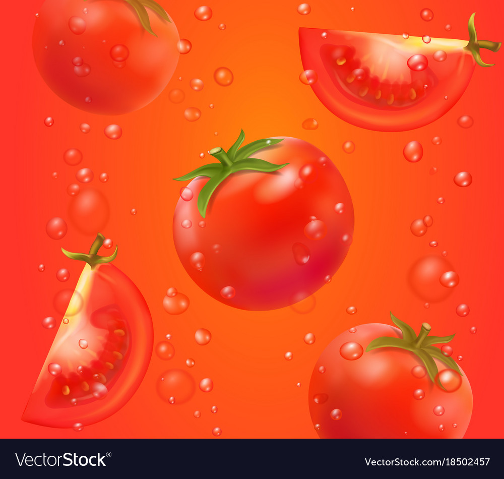 Tomato Juice Realistic Background With Bubbles Vector Image