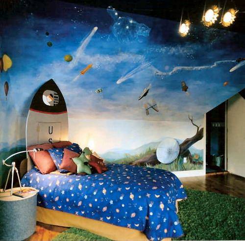 Boys Bedrooms Space Themed Wallpaper Decor