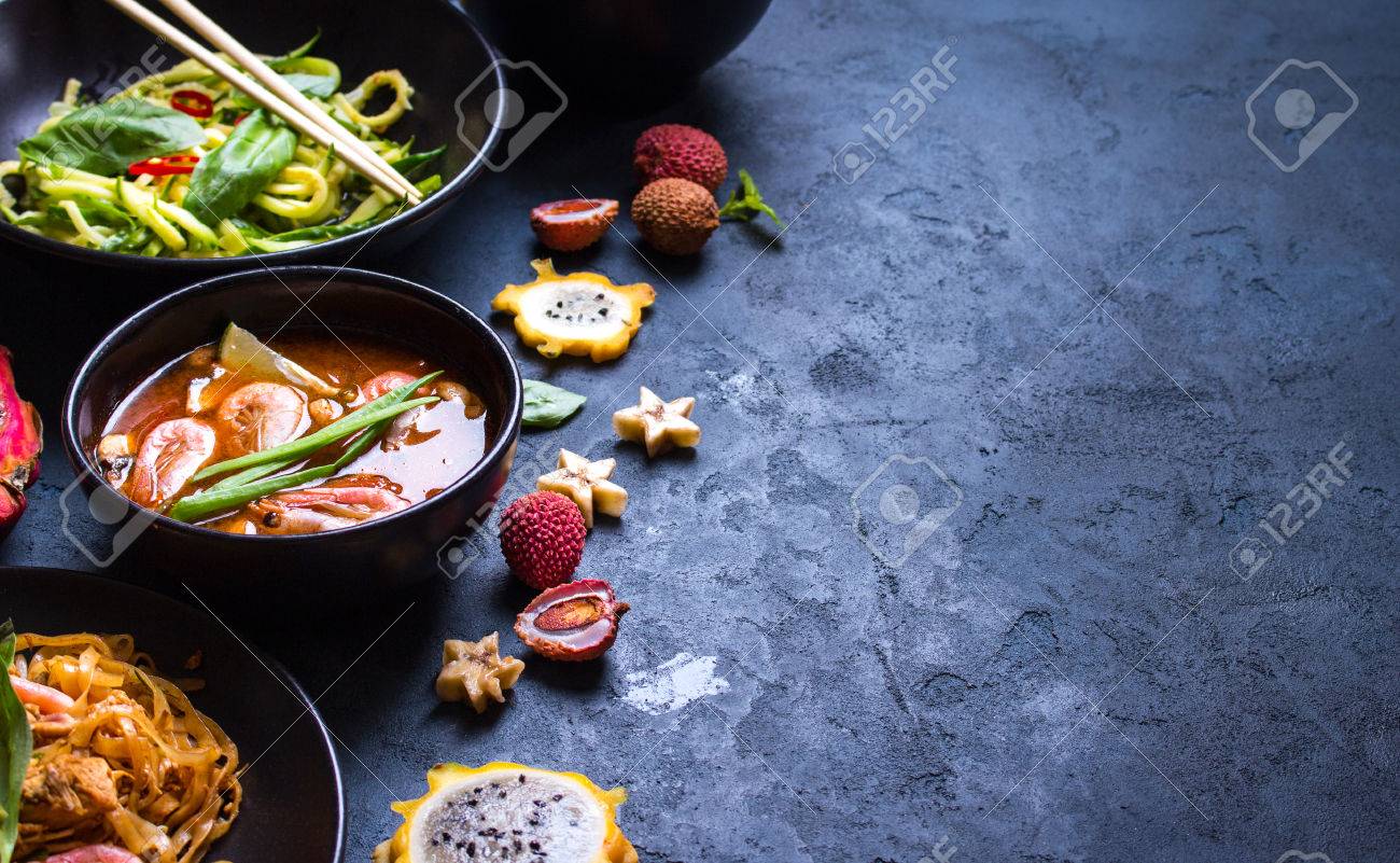 Thai Food Background Dishes Of Cuisine Tom Yum Soup Pad