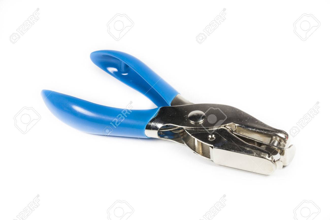 Eyelet Plier For Punch Paper On White Background Stock Photo