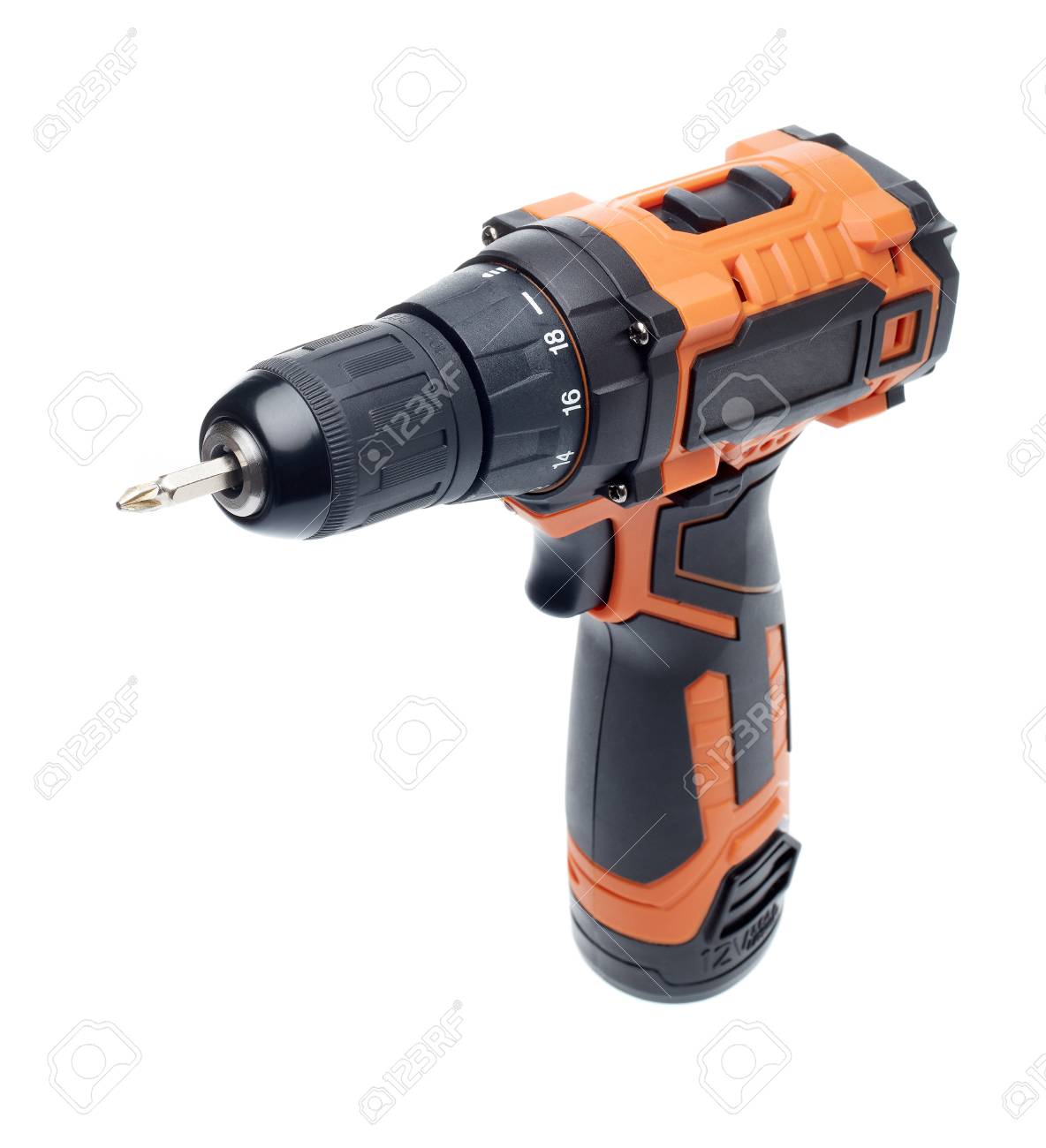 Cordless Drill Screw Gun With Drive Bit Isolated
